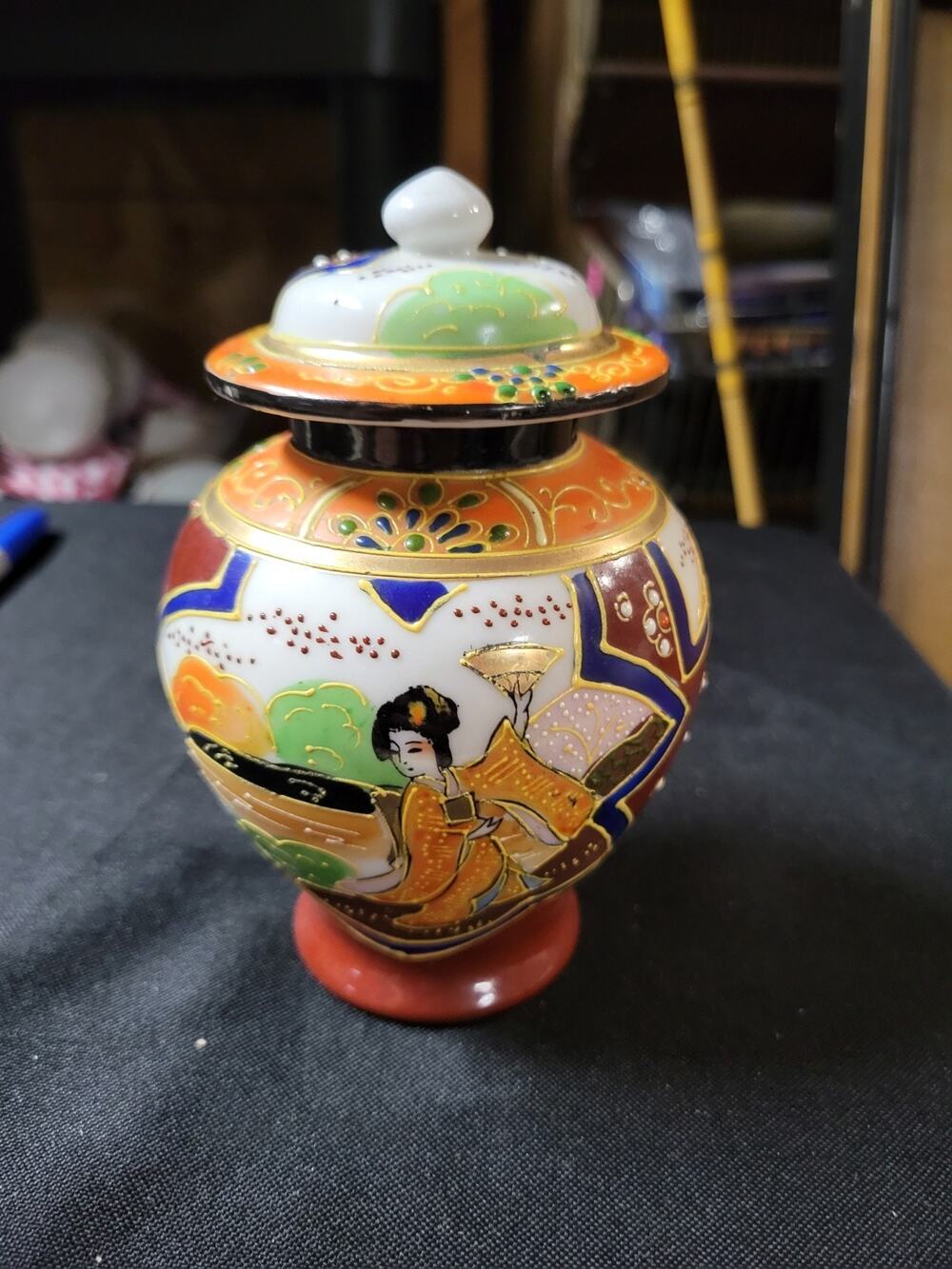 Vintage Small Geisha Japanese Ginger Jar with Lid Hand-painted